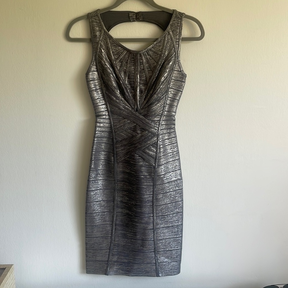 Herve Leger metallic bandage dress